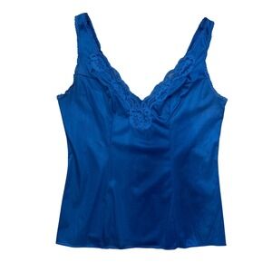 Vtg lace babydoll tank top blue sexy silky 90s y2k